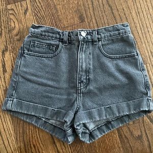 American apparel high waist jean cuff shorts in stone wash black